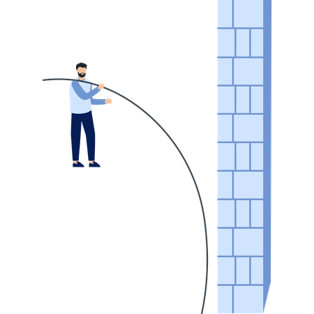 Homem saltando com vara sobre o muro  Ilustração