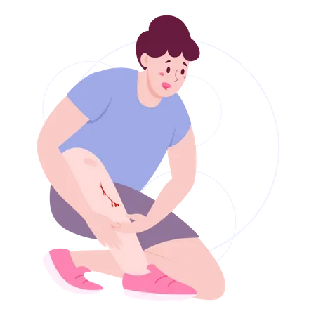 Homem com sangramento no joelho  Ilustração