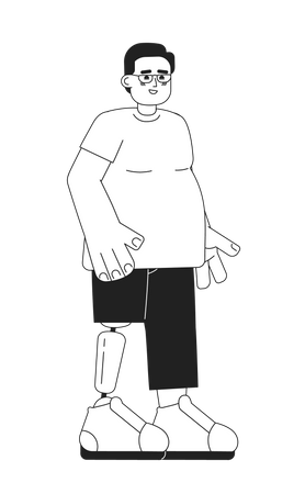 Homem com excesso de peso com prótese de perna  Ilustração