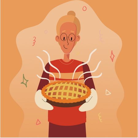 Homem com torta de maçã  Ilustração