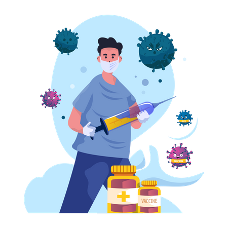 Homem com vacina contra corona  Illustration