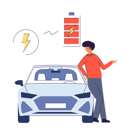 Homem com veículos elétricos  Ilustração