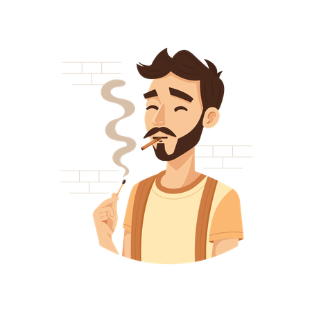 Homem com vício em fumar  Ilustração