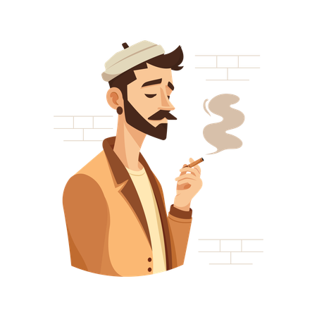 Homem com vício em fumar  Ilustração