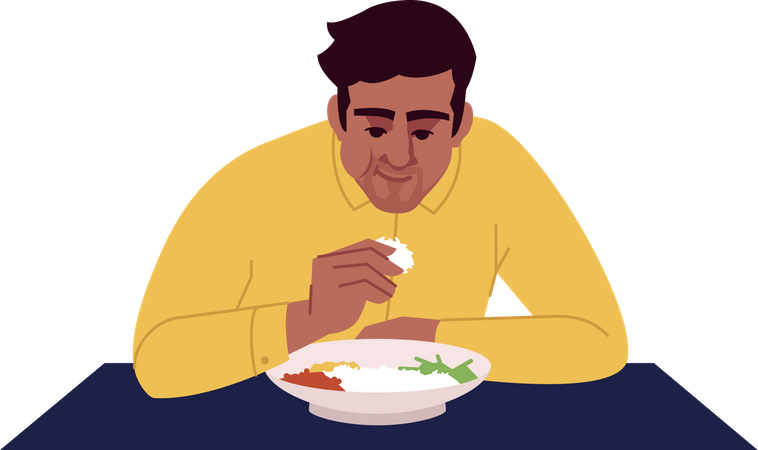Homem comendo arroz  Ilustração