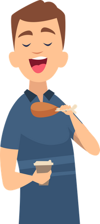 Homem comendo frango  Ilustração