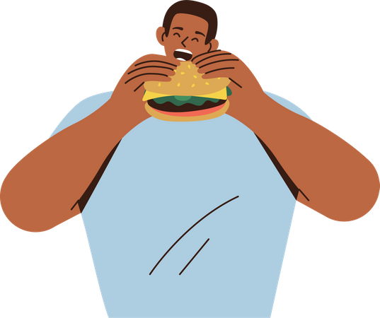 Homem comendo hambúrguer  Ilustração