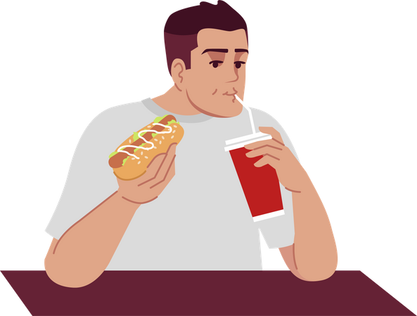 Homem comendo junk food  Ilustração