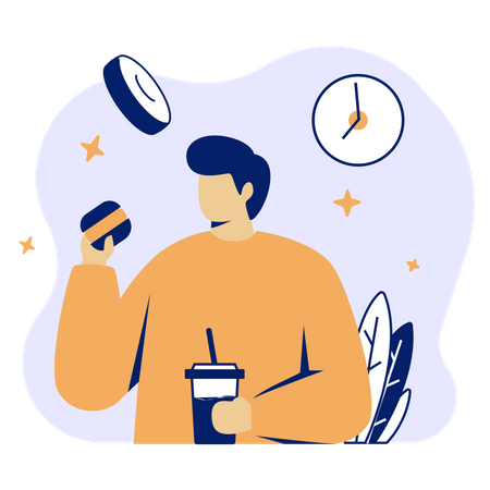 Homem comendo junk food  Ilustração