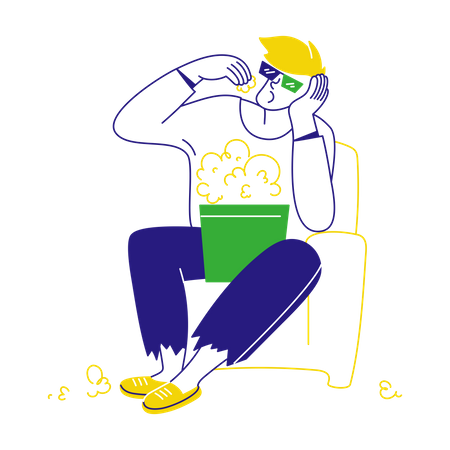 Homem comendo pipoca no cinema  Ilustração