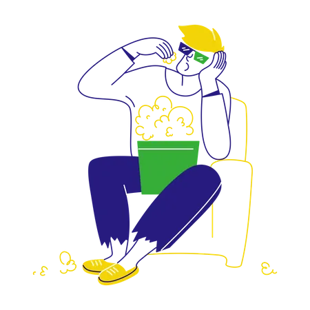 Homem comendo pipoca no cinema  Ilustração