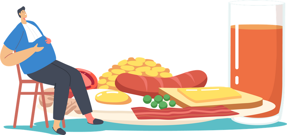 Homem comeu fast-food e sentiu fadiga  Illustration