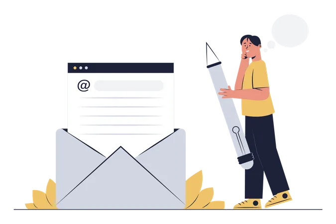 Homem escrevendo e-mail  Ilustração