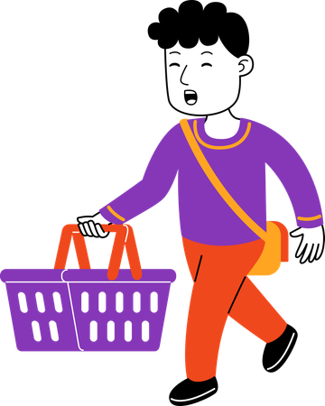 Homem Shopper carregando uma cesta vazia  Ilustração