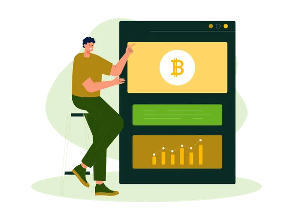 Homem comprando bitcoin on-line  Ilustração