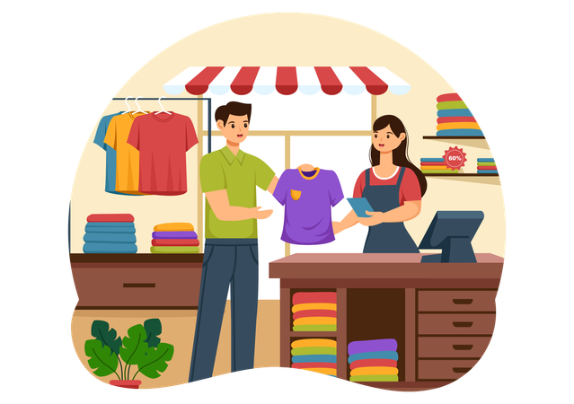 Homem comprando camiseta na loja  Ilustração