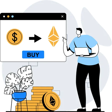 Homem comprando criptomoeda  Ilustração