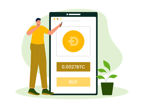 Homem comprando dogecoin com btc  Ilustração