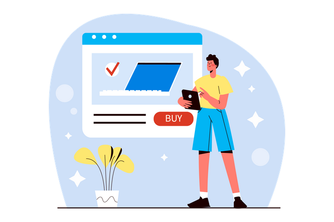 Homem comprando laptop on-line  Ilustração