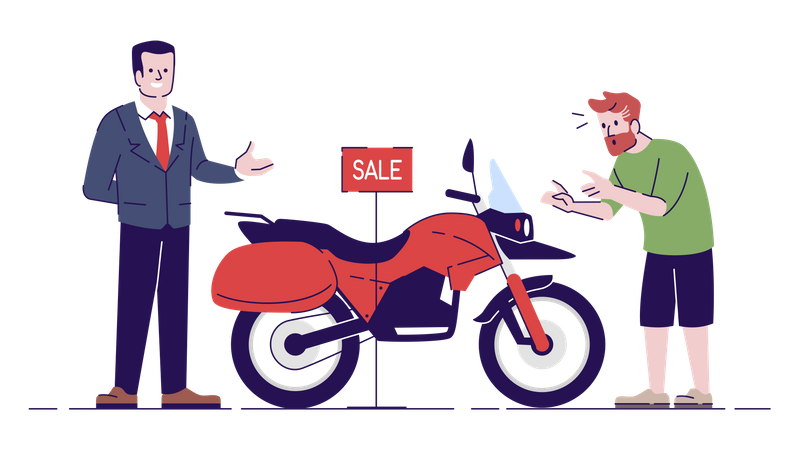 Homem comprando motocicleta à venda  Ilustração