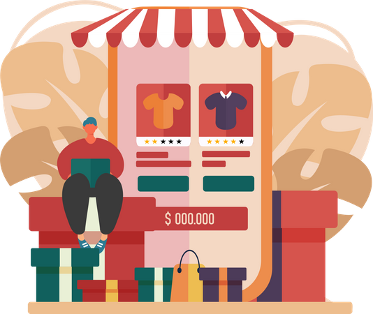 Homem comprando on-line  Ilustração