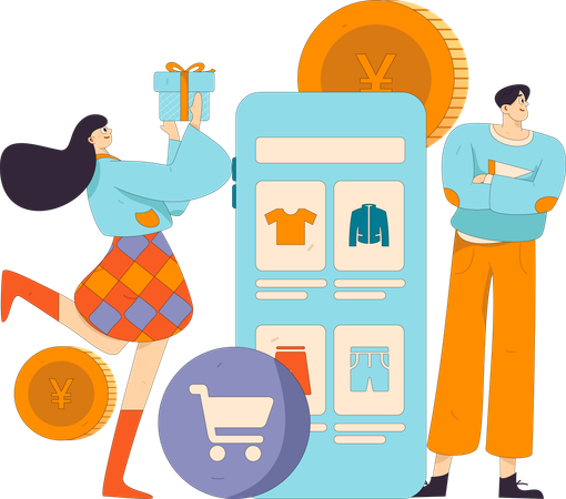 Homem comprando roupas no aplicativo  Ilustração