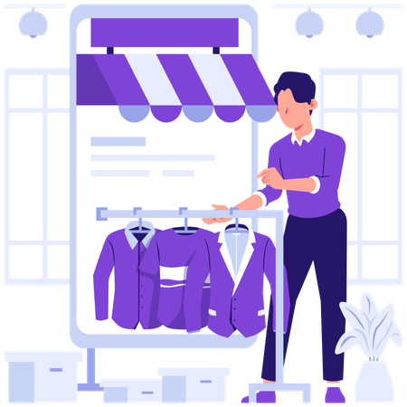 Homem comprando roupas em loja  Ilustração