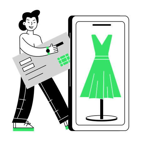 Homem comprando roupas no aplicativo de compras  Ilustração