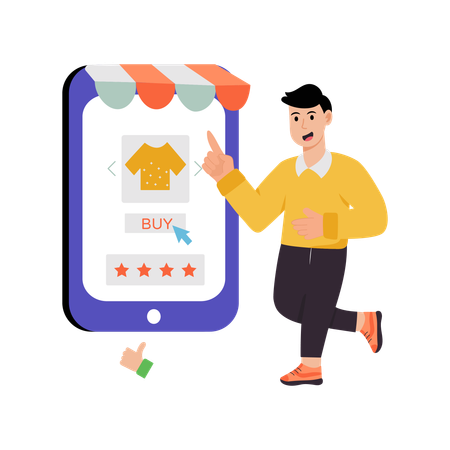 Homem comprando roupas online  Ilustração