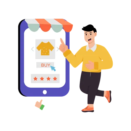 Homem comprando roupas online  Ilustração