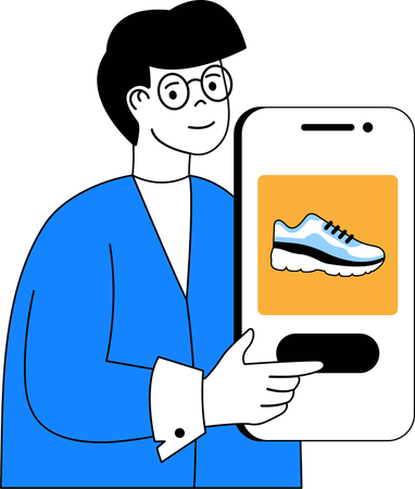 Homem comprando sapatos online  Ilustração