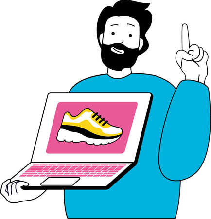 Homem comprando sapatos online  Ilustração