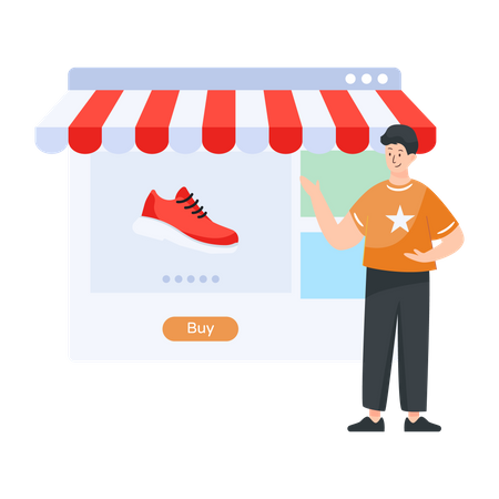 Homem comprando sapatos online  Ilustração