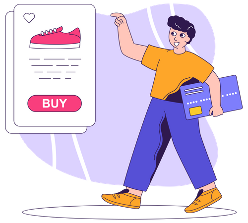 Homem comprando sapatos online  Ilustração