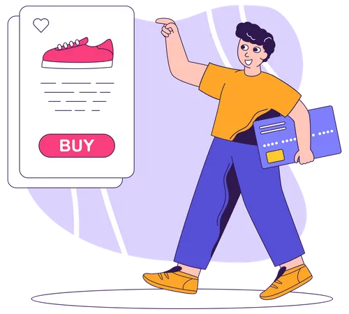 Homem comprando sapatos online  Ilustração