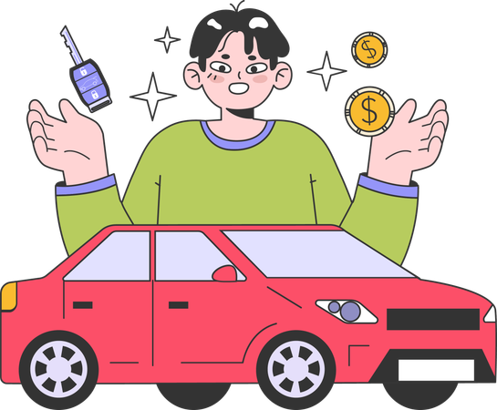 Homem comprar carro  Ilustração