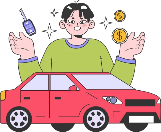 Homem comprar carro  Ilustração