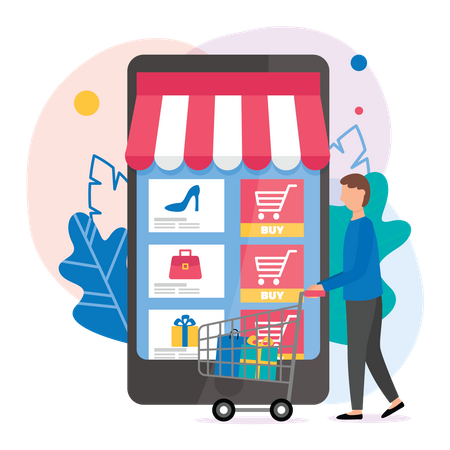 Homem fazendo compras on-line  Ilustração