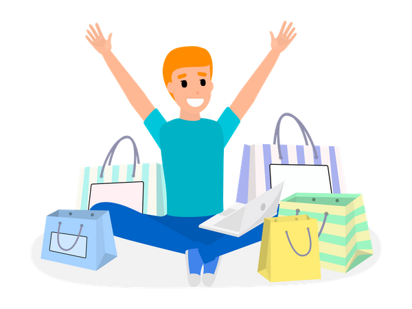 Homem fazendo compras on-line  Ilustração