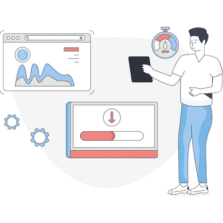 Homem configurando recarregar vídeo  Ilustração