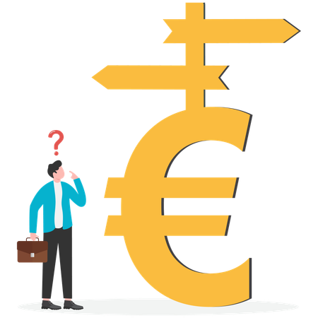 Homem confuso ao tomar decisão financeira  Illustration