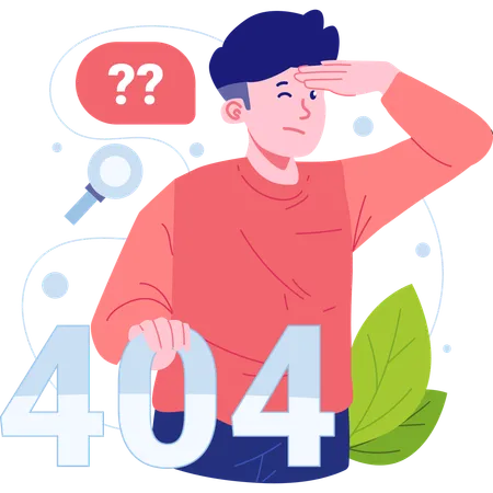 Homem confuso com o erro 404 não encontrado  Ilustração