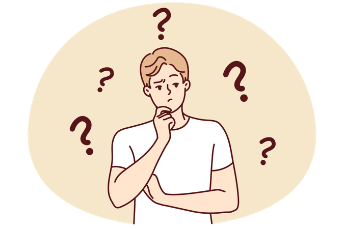 Homem confuso pensando na solução do problema  Ilustração