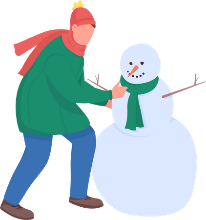 Homem constrói boneco de neve  Ilustração