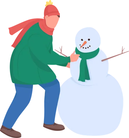 Homem constrói boneco de neve  Ilustração