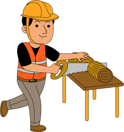 Construtor fazendo trabalho de carpintaria  Illustration