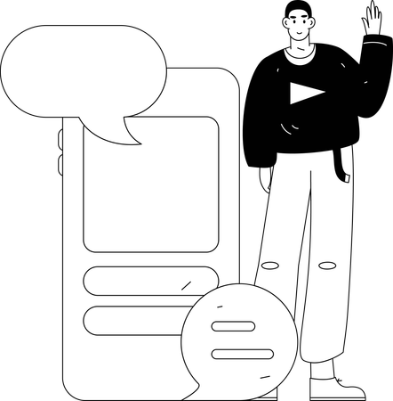 Homem conversa on-line através das redes sociais  Ilustração
