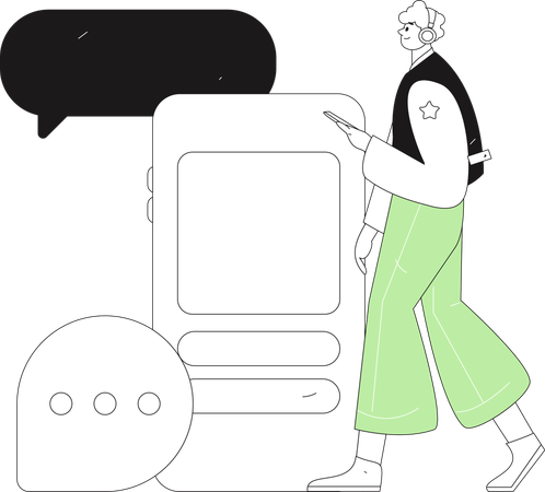 Homem conversa on-line através das redes sociais  Ilustração
