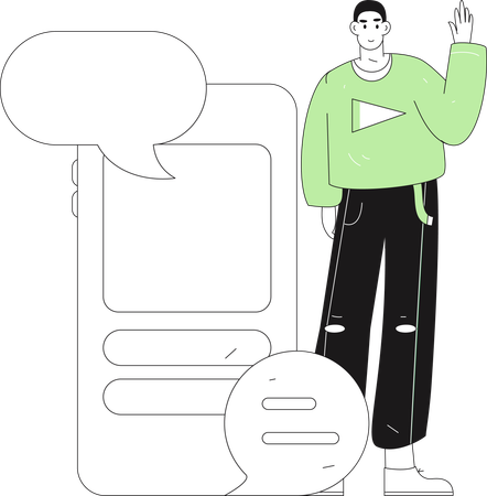 Homem conversa on-line através das redes sociais  Ilustração