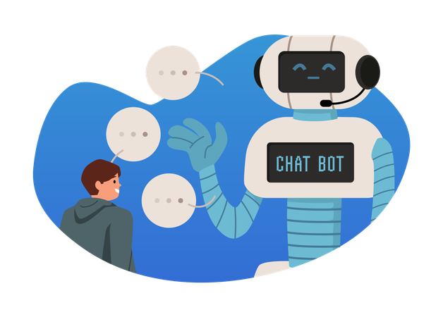 Homem falando com um bot de bate-papo  Ilustração
